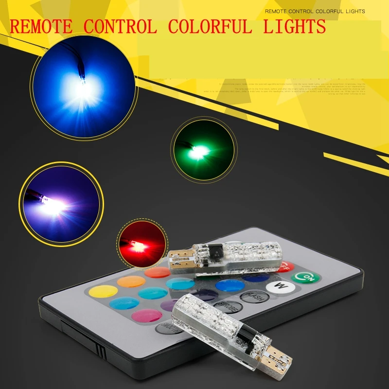 2x 5050 SMD RGB T10 194 168 W5W Car Reading Wedge Light Lamp 6 LED 12 16 Colors Bulb With Remote Controller Flash/Strobe | Автомобили и