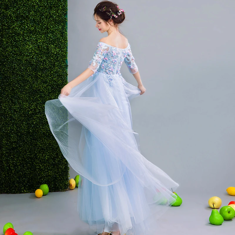 Beauty Emily tulle embroidery evening dresses A Line pearls Evening gown long backness flower print chiffon Homecoming dresses