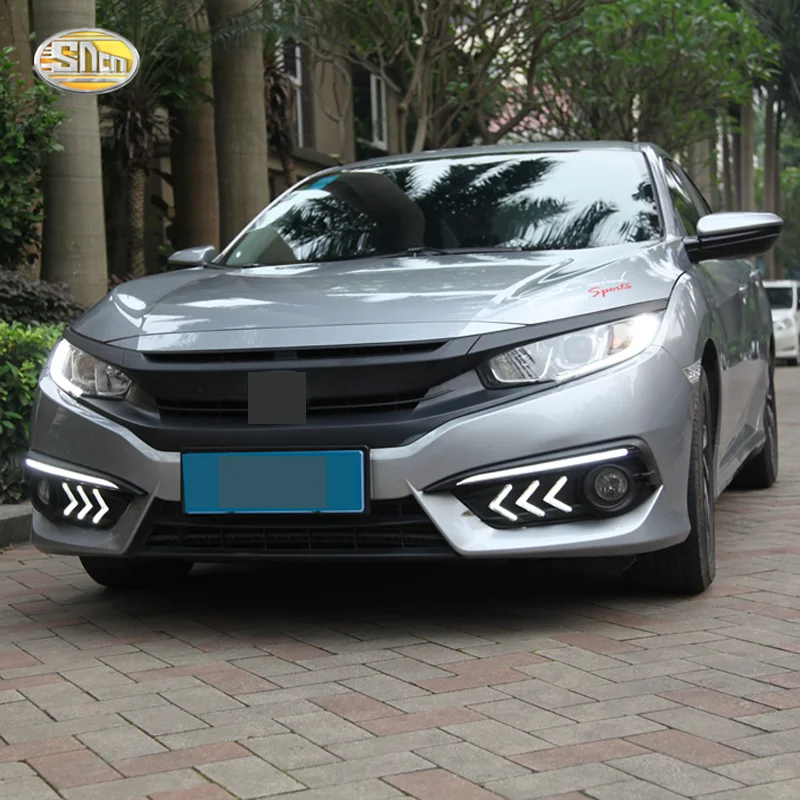 

SNCN For Honda CIVIC 10th 2016 2017 Led Daytime Running Lights drl fog lamp cover driving lights