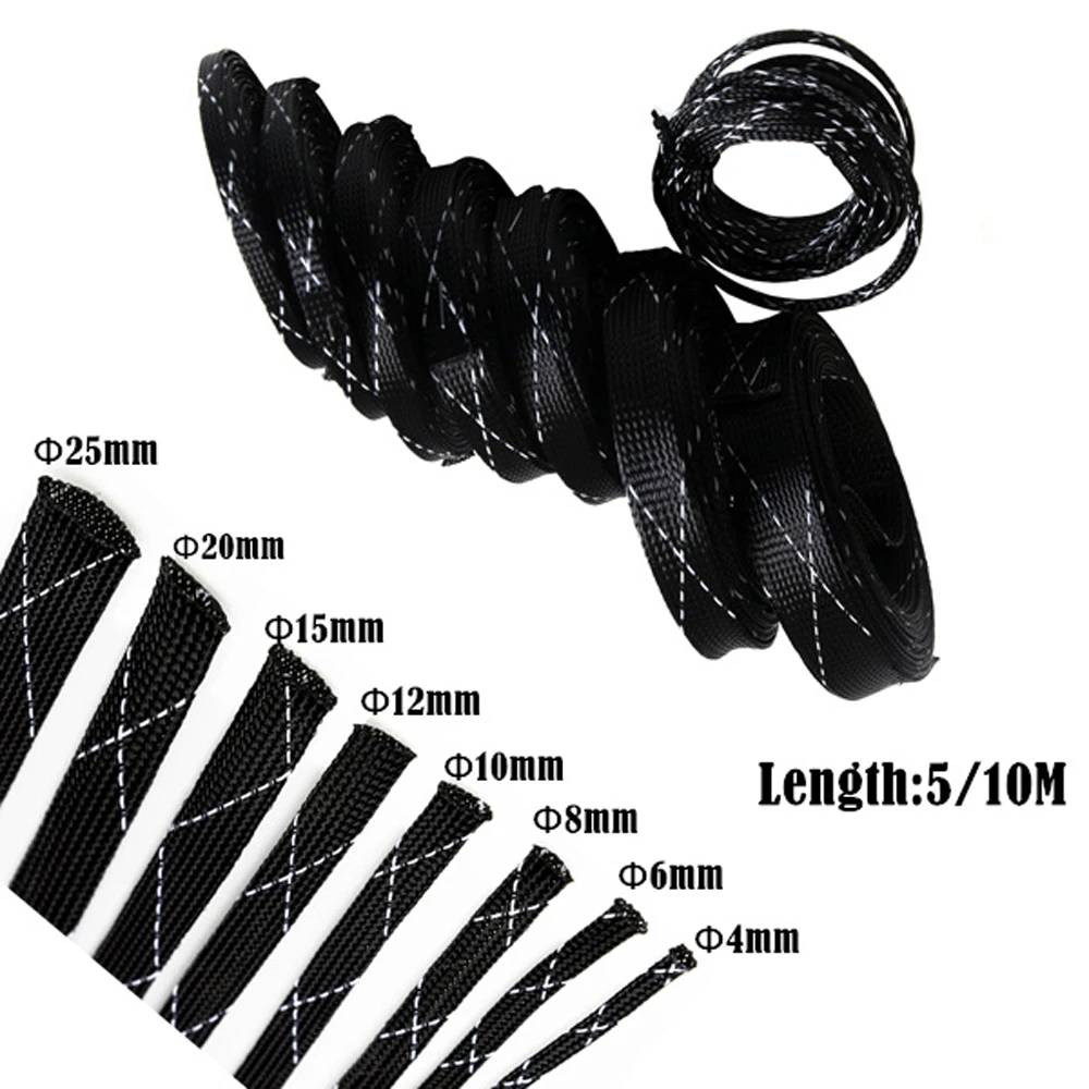

5/10M Insulated Braid Sleeving 2/4/6/8/10/12/15/20/25mm Tight PET Wire Cable Protection Expandable Cable Sleeve Wire Gland