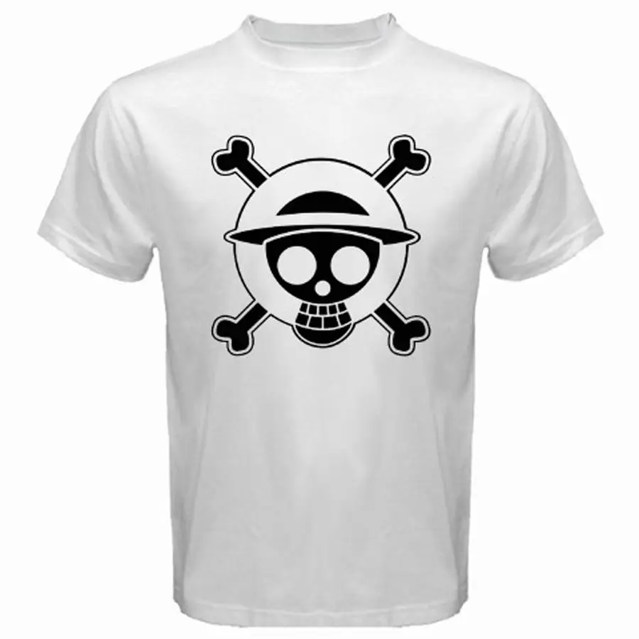 New ONE PIECE Pirates Skull Logo Luffy Anime Men's White T-Shirt Size S to 3XL Newest Top Tees Fashion Style Men Tee | Мужская