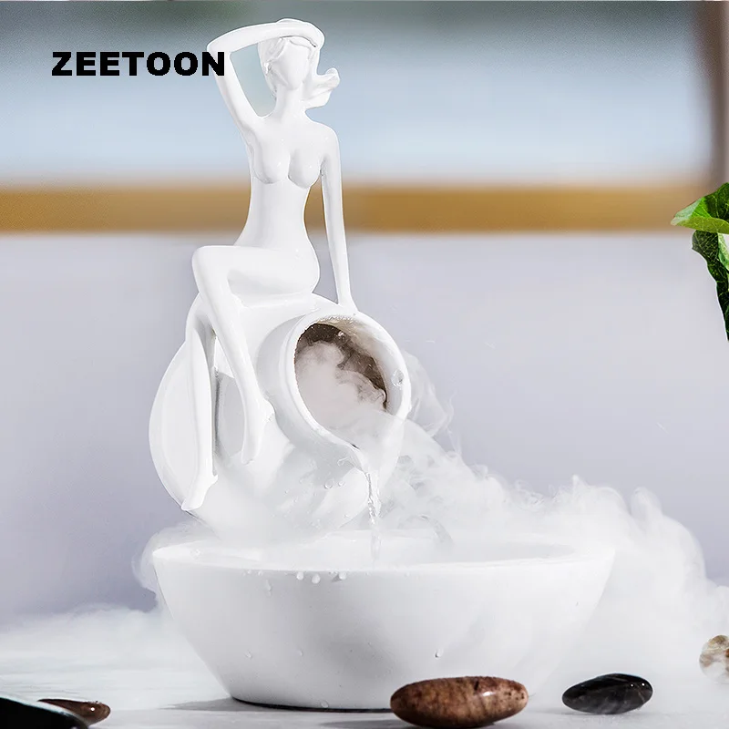 

240V Elegance Women Water Fountain Air Humidifier Aromatic Atomizer Essential Oil Diffuser Creative Home Decor Tabletop Ornament