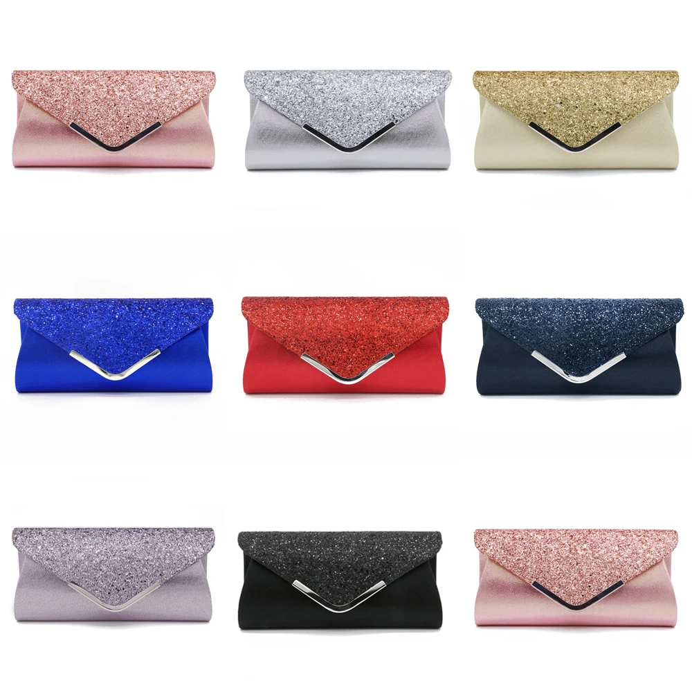 2019 Newest Hot Fashion Lady Women Satin Glitter Sequines Long Clutch For Evening Wedding Prom Purse Handbag Day Clutch