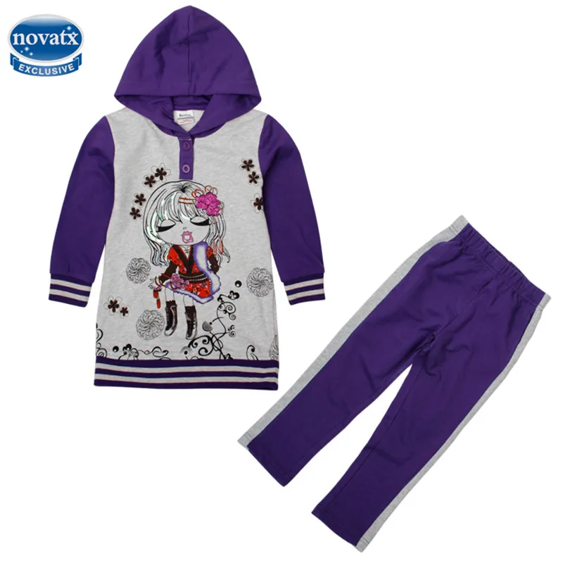 novatx FG4448 kids causal style gilr autumn winter clothes sets prited fashion girl and patten girl