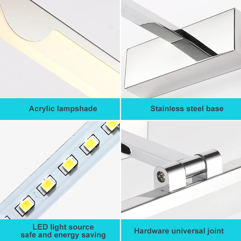 الفولاذ المقاوم للصدأ الحديث LED الجبهة مرآة ضوء الحمام ماكياج جدار مصابيح led الغرور المرحاض الحائط الشمعدانات تركيبة إضاءة