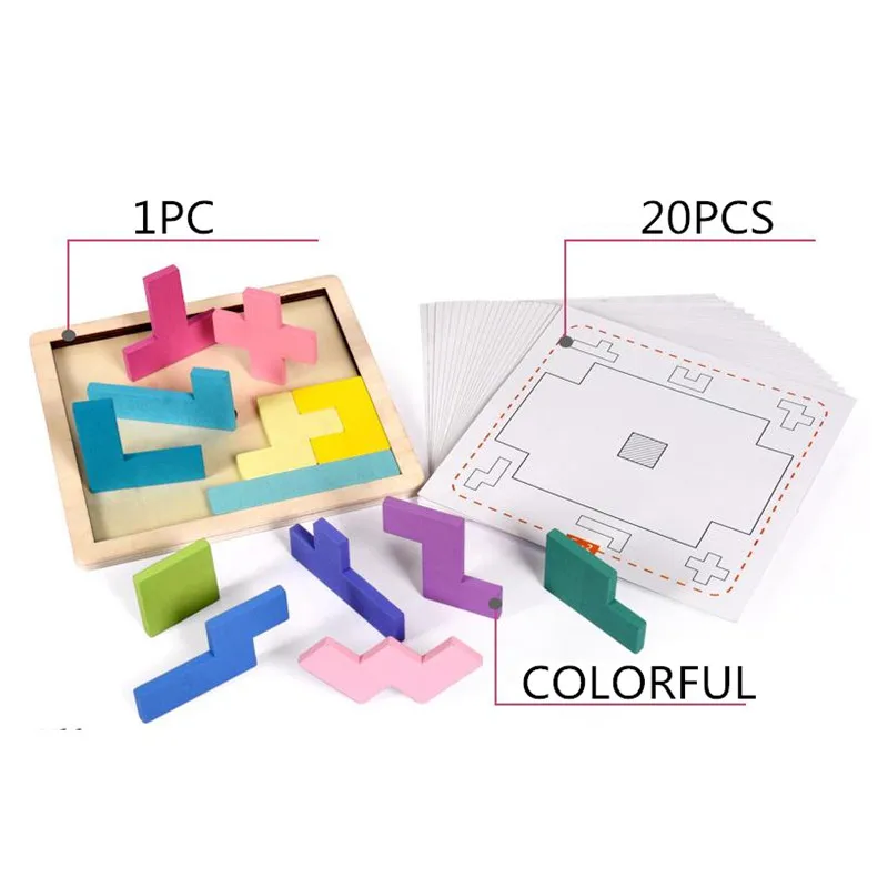 Красочные деревянные Tangram головоломки игрушки дошкольного интеллектуальная развивающая детская игрушка