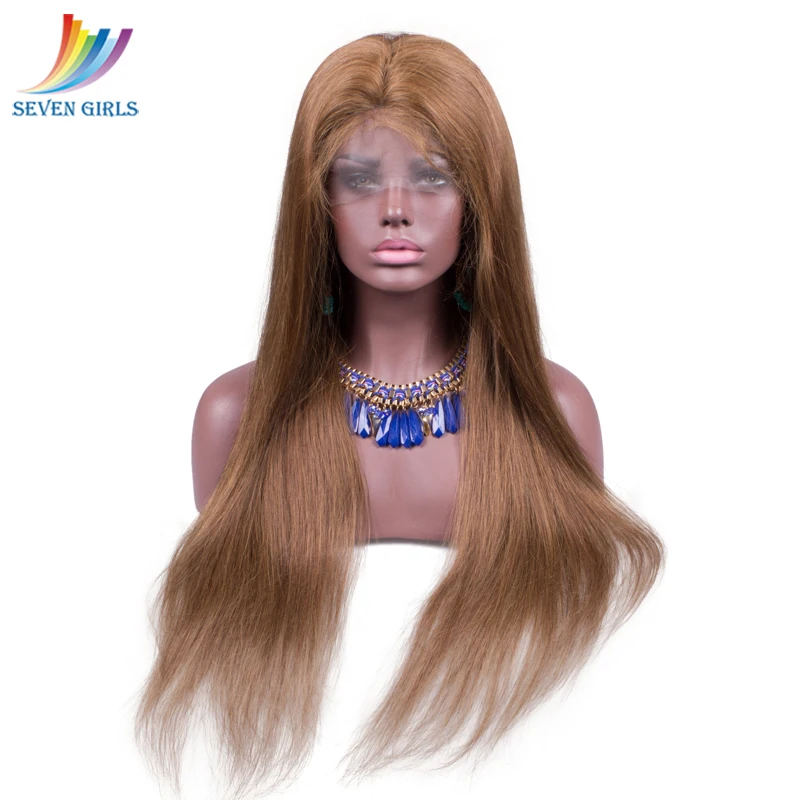 

6# Color Brown Straight Pre Plucked Full Lace Human Hair Wigs With Baby Hair Peruvian Full Lace Wigs For Women Free Shipping
