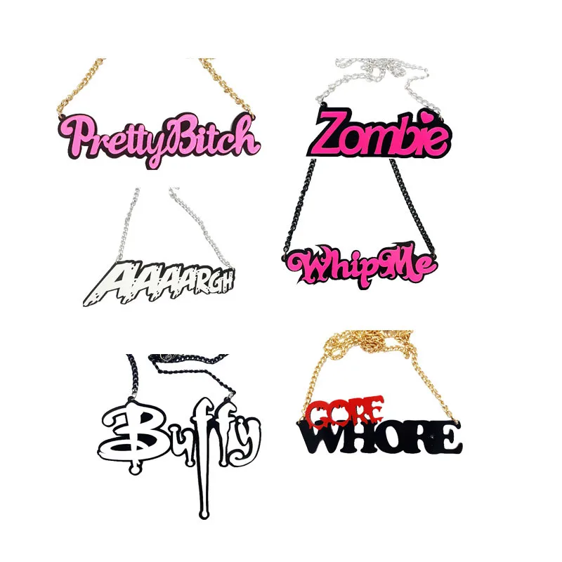 

Fashion Choker Necklace Acrylic Letters Buffy Kouhai HP Whipme Blam Prettybitch Senpai Zombie Yaoi Crazy Cat Lady Charm Jewelry