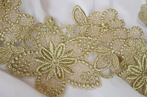 

metallic gold lace trim, crochet lace trim with golden floral
