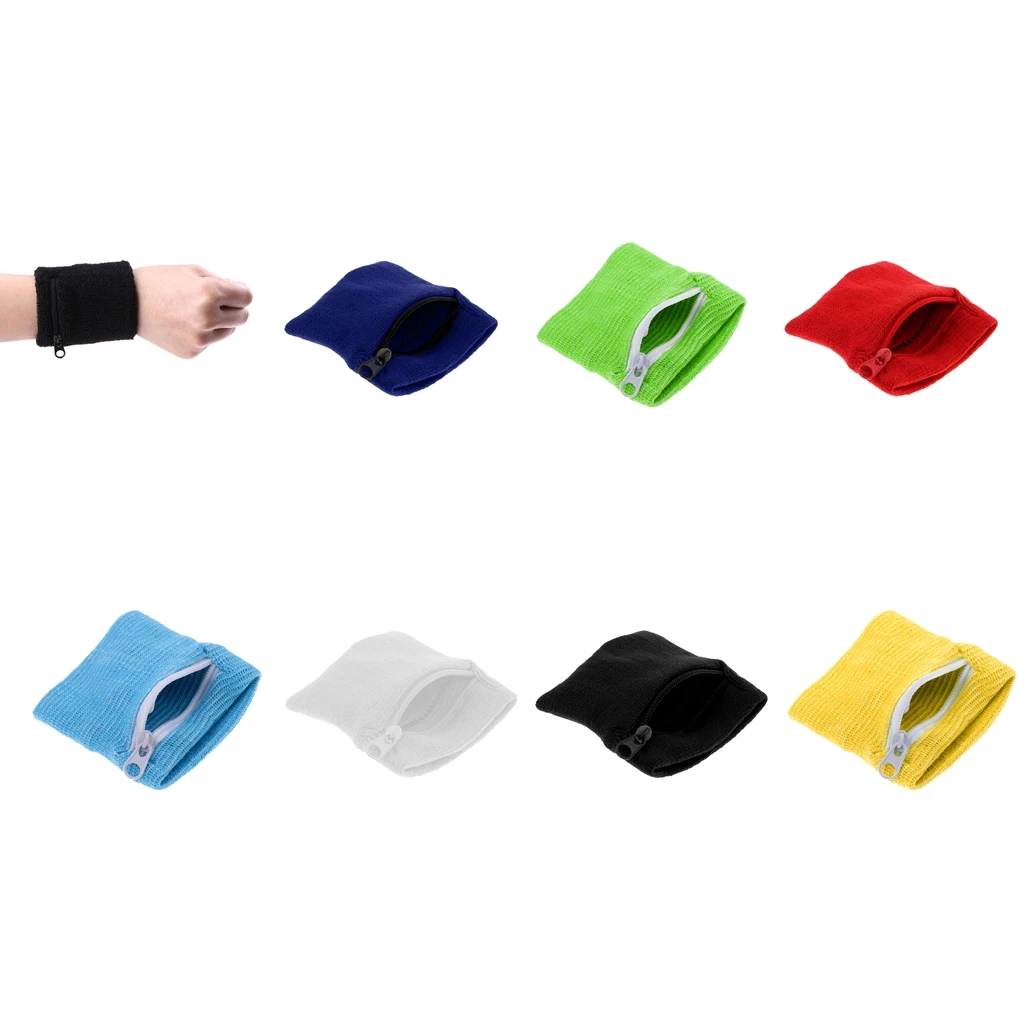 7-8 cm Lightweight Soft Outdoor Sports Wrist Band Zipper Storage Pocket Wallet Wrist Strap Multi Colors