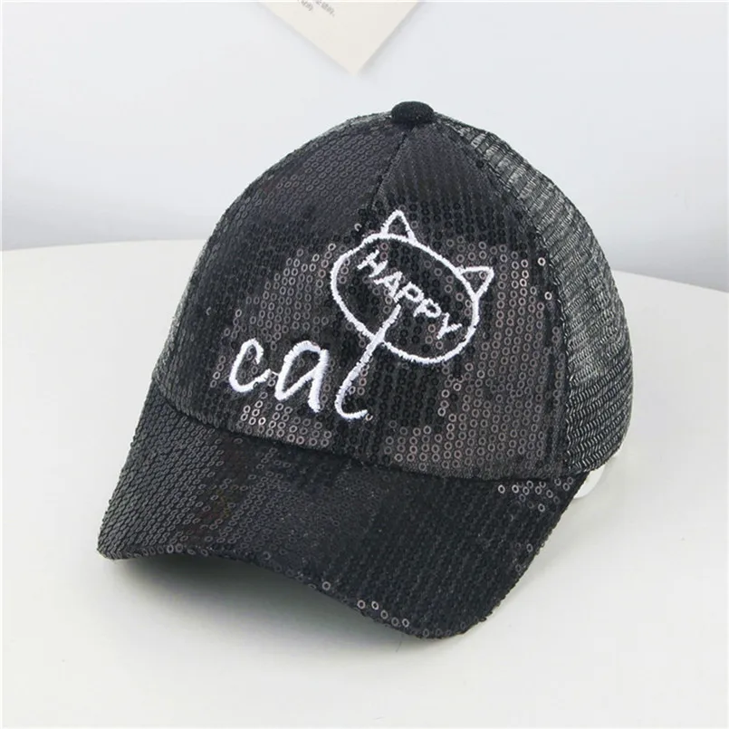 New fashion design Cute Kids Baby Children Cartoon Cat Student Paillette Hat Baseball Cap Sunhat (12)