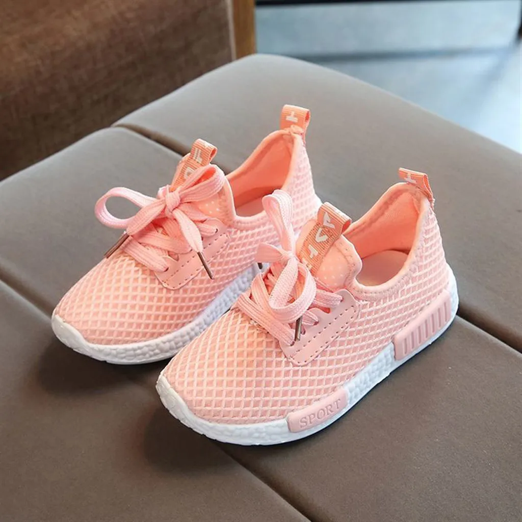 Весенне-Осенняя детская обувь сетчатые дышащие спортивные кроссовки для отдыха для девочек и мальчиков розовые черные белые детские кроссовки P20