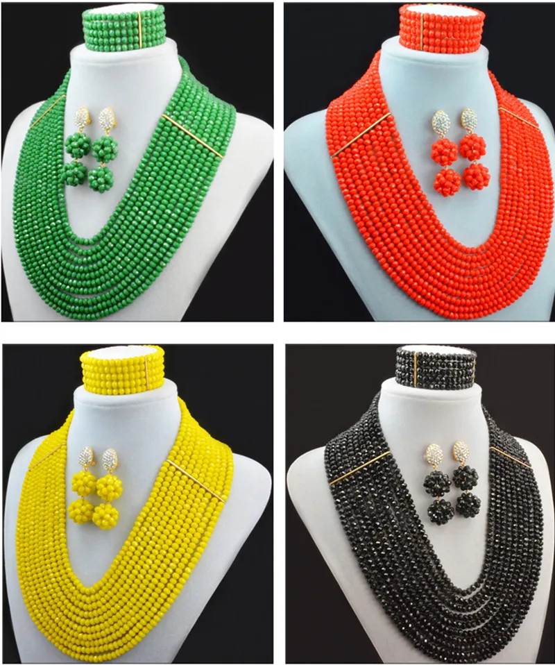 

16 Colors Indian Bridal Jewelry Set Nigerian Wedding Beads Costume African Jewellry Set Choker Necklace Set Free Shipping GS607