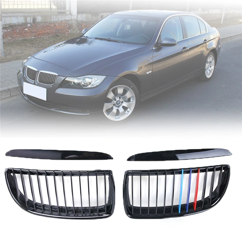

New 2Pcs/Set ABS Car Front Bumper Grill Replacement M-Color Front Kidney Grille Grill For BMW E90 3-Series Sedan Wagon 4D 05-08