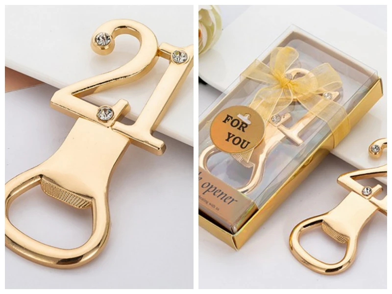 

(20 Pieces/lot) Digit 21 design bottle Opener for 21st Wedding anniversary Party Favors and Gold Birthday Bottle opener favors