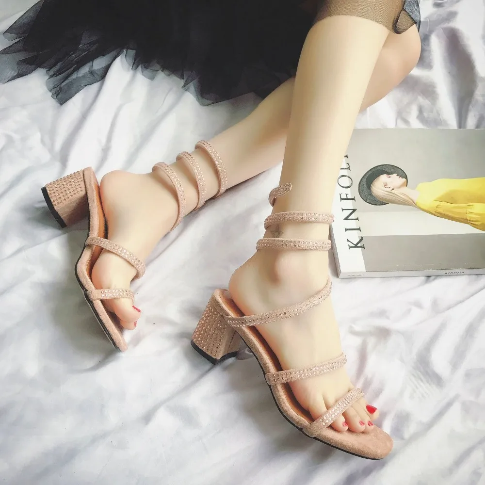 

Summer Women Sandals Party Fashion Rhinestone High Heel Tied Breathable Personality Shopping Lady Walking Casual Woman shoes