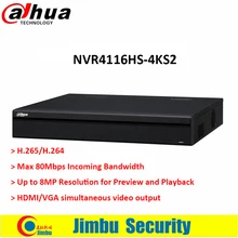 Dahua 16Ch NVR NVR4116HS-4KS2 Video Recorder 1U 4K&H.265 Lite Network H.265/H.264 Up to 8MP HDMI/VGA simultaneous output