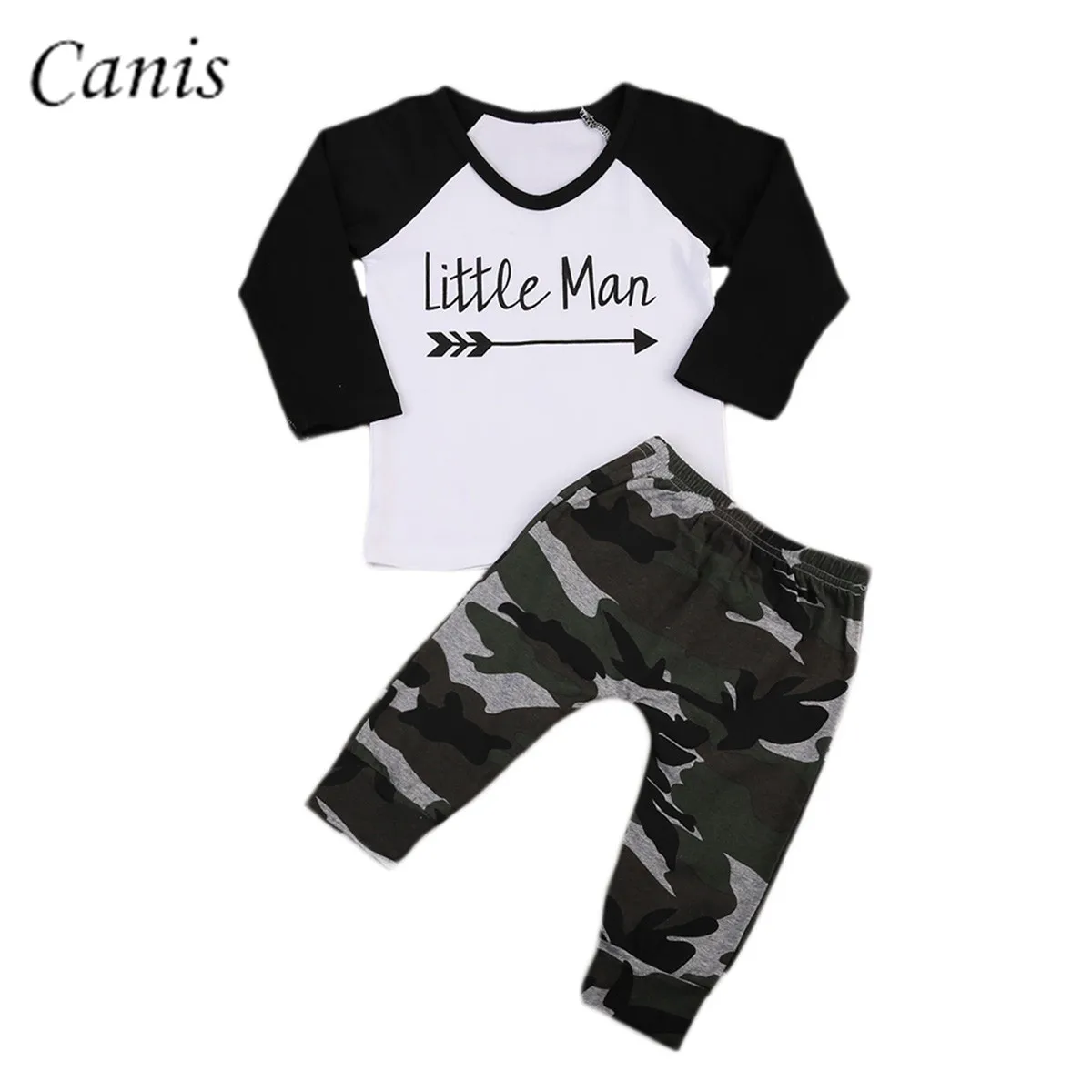 Комплект детской одежды из 2 предметов для маленьких мальчиков футболка с маленьким человеком Топы + камуфляжные штаны комплект хлопковой