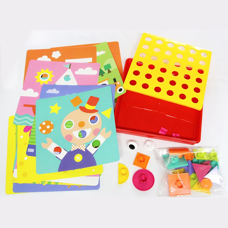 Kids 3D Educational Toy Colorful Buttons Assembling Mushrooms Nails Kit Graphic color puzzle Baby Mosaic Picture Board Toy