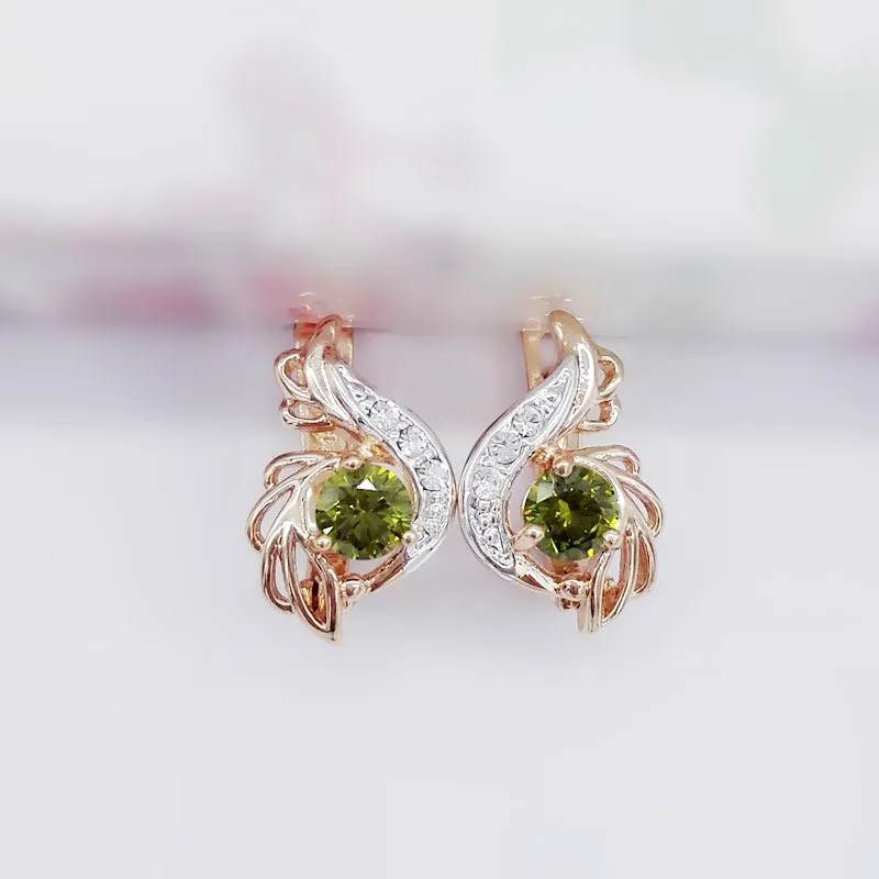 

1 Pair 2018 New Fashion 585 Rose Gold Color Jewelry Round Green Cubic Zircon Flower Shape Women Gold Silver Color Drop Earrings