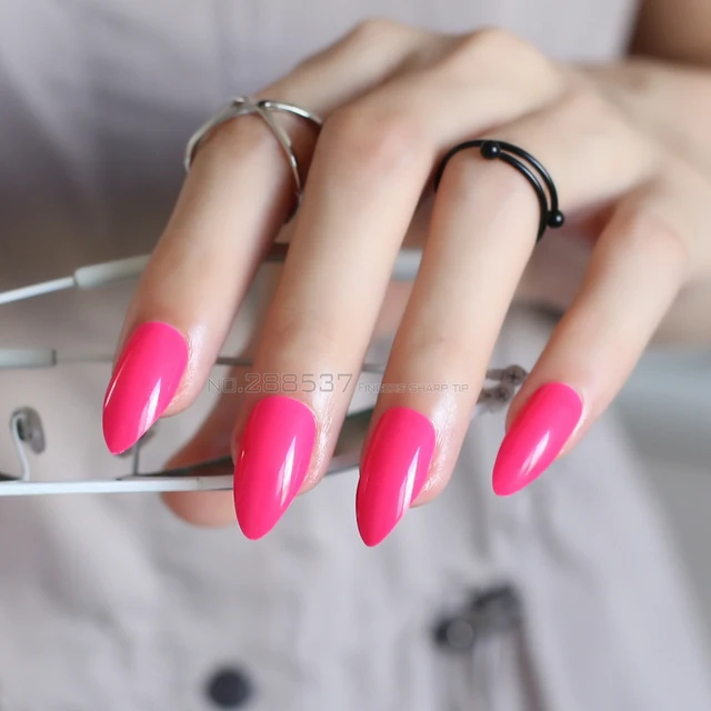 Online Shop New Rose Red Full Cover Fake Short Stiletto Nails Deep New rose Red full cover Fake short stiletto nails Deep Red 24pcs mountain peak Designs Comfortable Pure colour False nails JD13 - Online Shop New Rose Red Full Cover Fake Short Stiletto Nails Deep