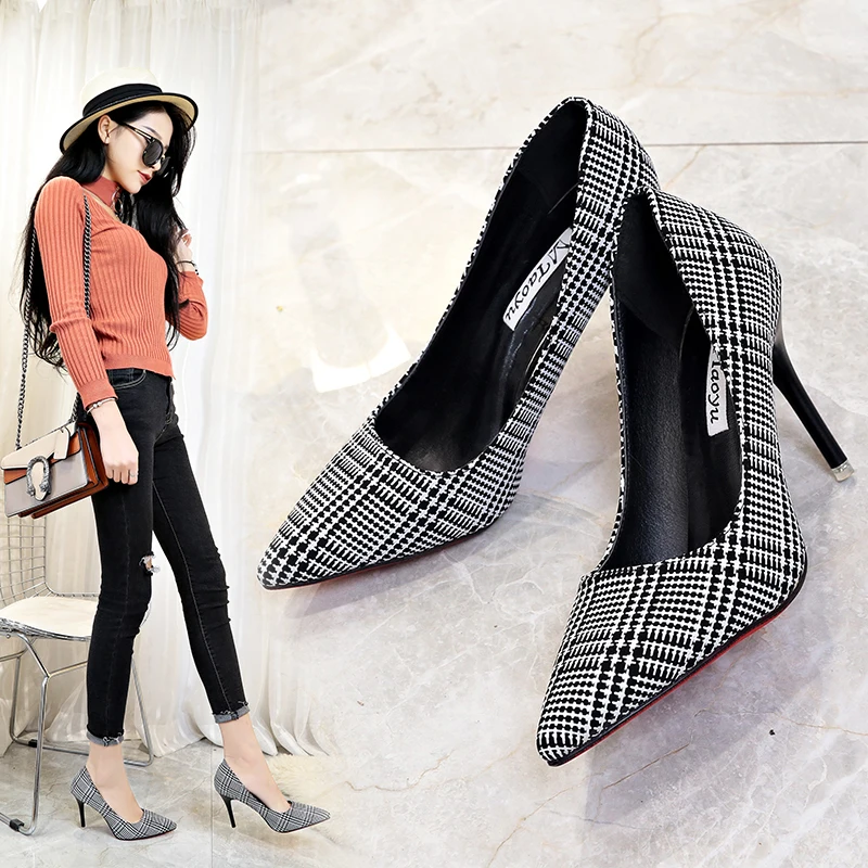

2019 Autumn New Women's Single Shoes Korean Fashion Thick With Shallow Mouth Square Head High Heels Wild Casual Work Shoes Pumps
