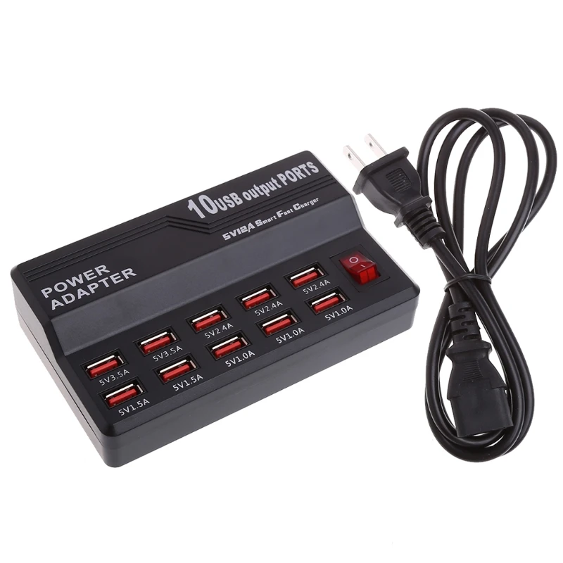 

10 USB Port Hub Fast Charging Station Wall Travel Desktop Charger Power Adapter
