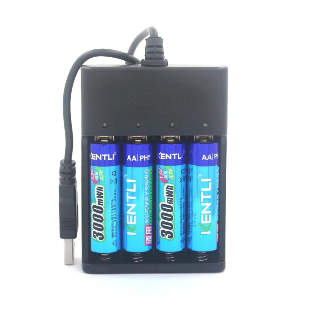 

4pcs KENTLI 1.5v AA PH5 3000mWh PLIB Rechargeable Li-ion Li-polymer Lithium battery + 4 slots USB smart Charger CHU4