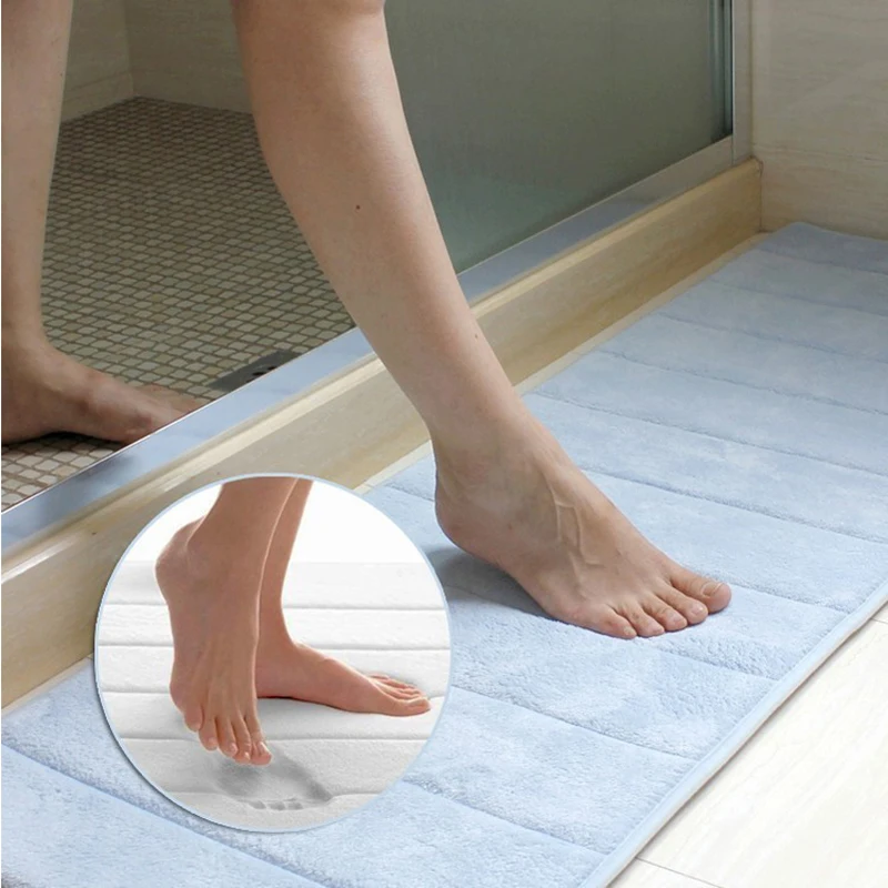  Bath Mat Coral Velvet Memory Foam Non-Slip Bathroom Carpet Solid Multi-color Vertical Stripes Living Room Rug NXH1495 