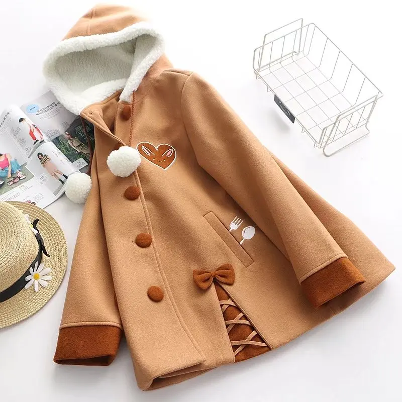 

Japanese Mori Girl Outwear 2018 Winter New Women Sweet Lolita Woolen Coats Cute Hooded Long Sleeve Warm Jacket Coat