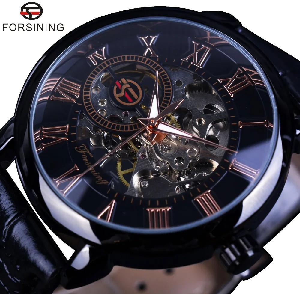 Forsining, часы с черным ободком и красным римским дисплеем, мужские часы с гравировкой, Топ бренд, роскошные механические часы, мужские часы, Montre Homme