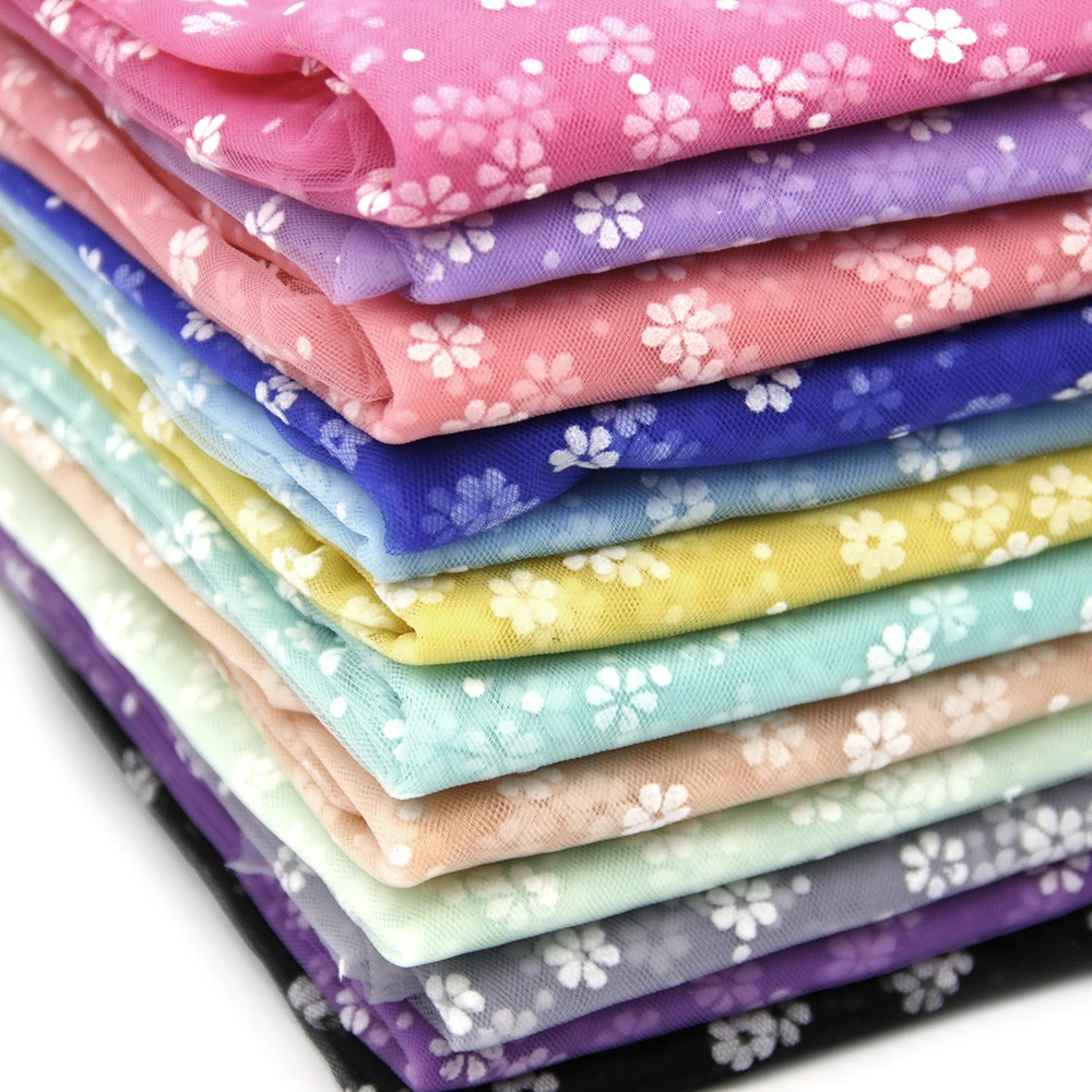 

50x150cm Solid Color Flocking Flower Mesh Gauze Fabric,DIY Handmade Materials For Party Wedding Dressing Decor ,1Yc6946
