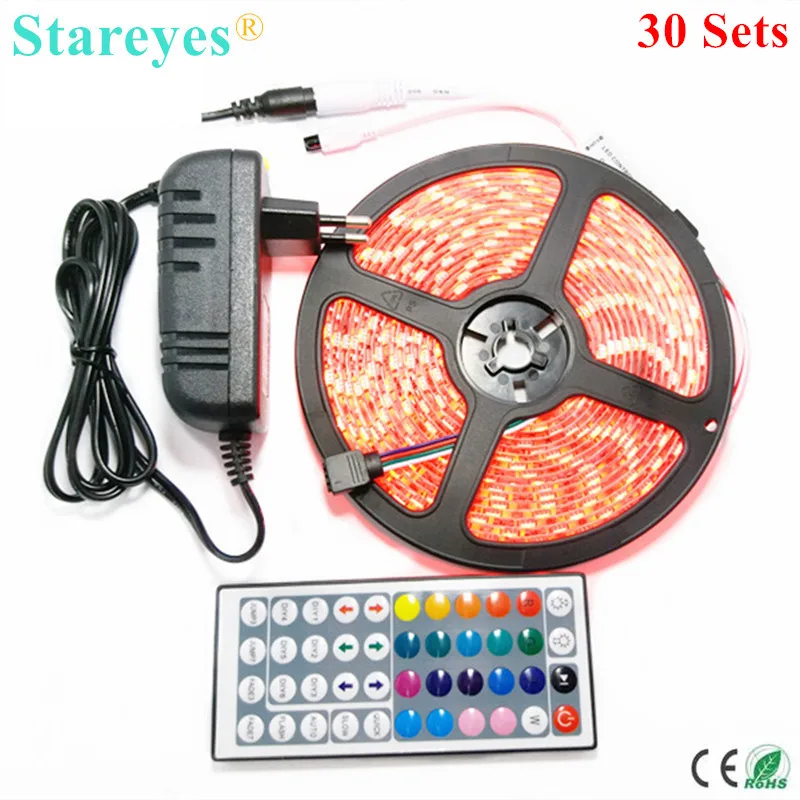 

30 Sets SMD 5050 60 LED/M 300 LED 5M RGB LED Strip tape single color light IP65 Waterproof strip+Remote/Switch+3A Power Adapter