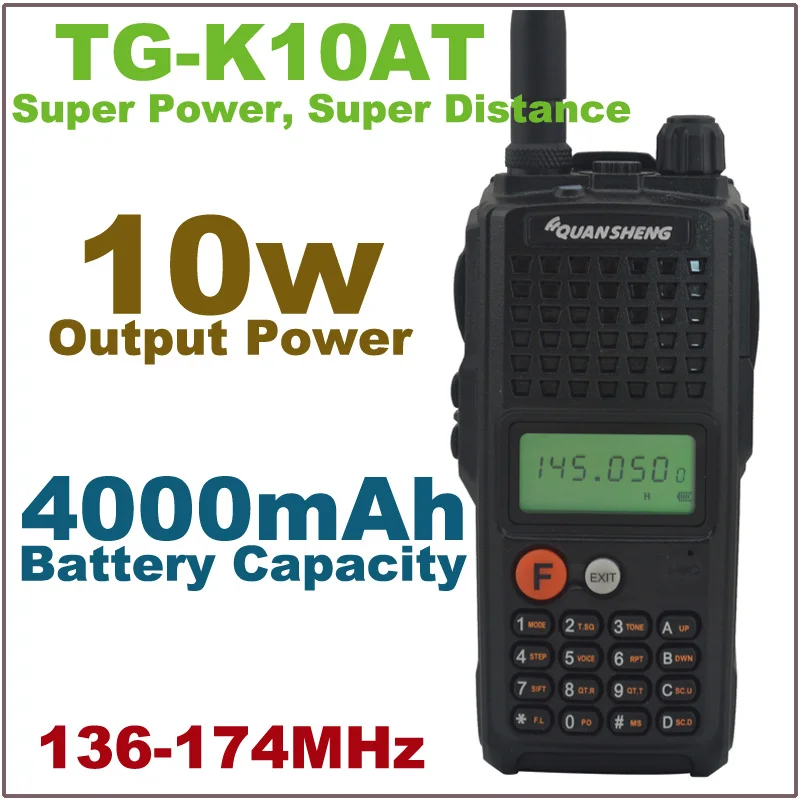 10Watt Output Power walkie talkie TG-K10AT VHF 136-174MHz 10km Portable Two-way Radio with 4000mAh Battery Pack | Мобильные телефоны