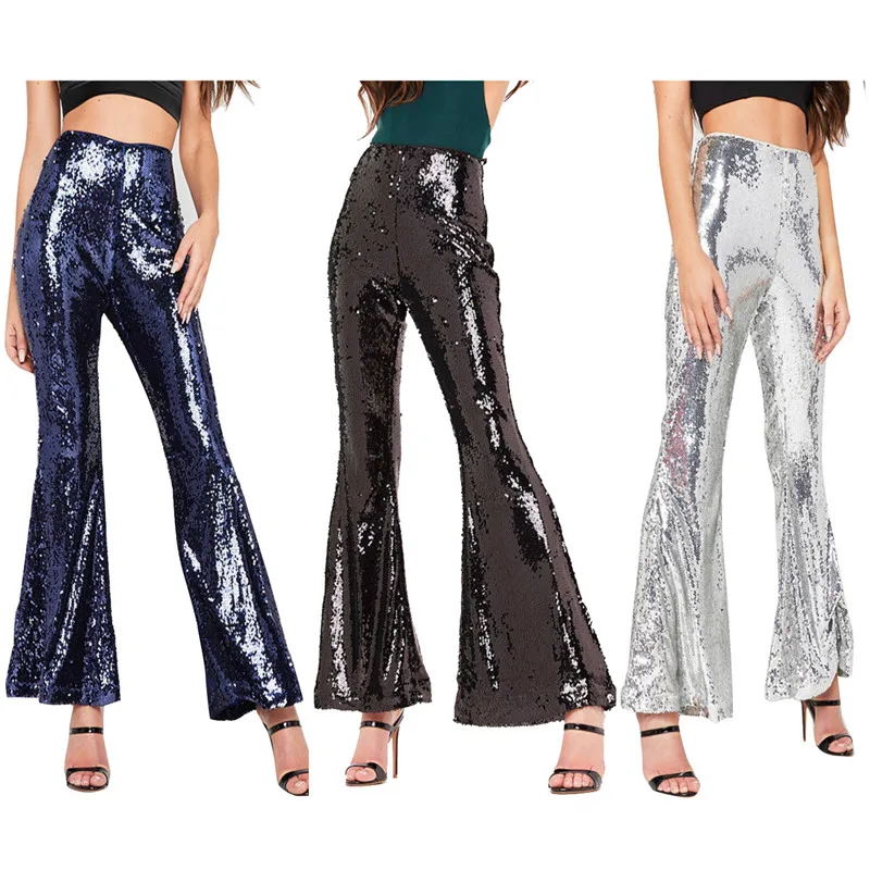 Echoine Women Shining Sequin Long Pants Fashion High Waist Slim Flare Bell Bottom Trousers Gorgeous Night Club Female Streetwear Echoine Women Shining Sequin Long Pants Fashion High Waist Slim Flare Bell Bottom Trousers Gorgeous Night Club Female Streetwear