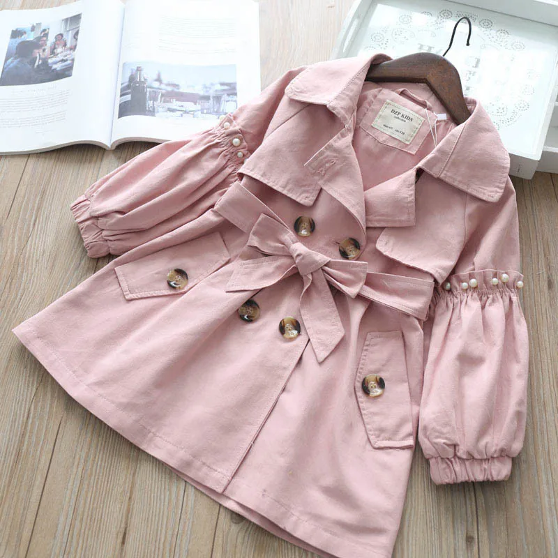 

Spring Jackets For Girls Clothes Beading Kids Windbreaker Coat Long Jacket For Girl Trench Coats New Autumn Children Outerwear