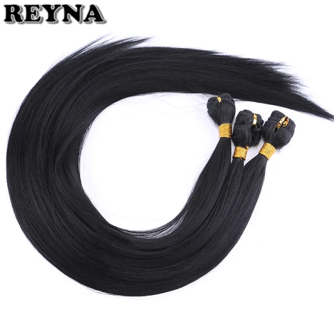 Preto em Linha Extensão do Cabelo Pacotes de Cabelo para as Mulheres Reta Tecer Alta Temperatura Sintético Duplo Trama Cor