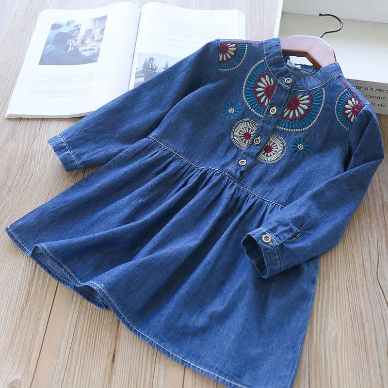 

Y1832837 Autumn 2018 Toddler girl dresses Kids Dresses For Girls Princess Dress Denim Embroidery Flower