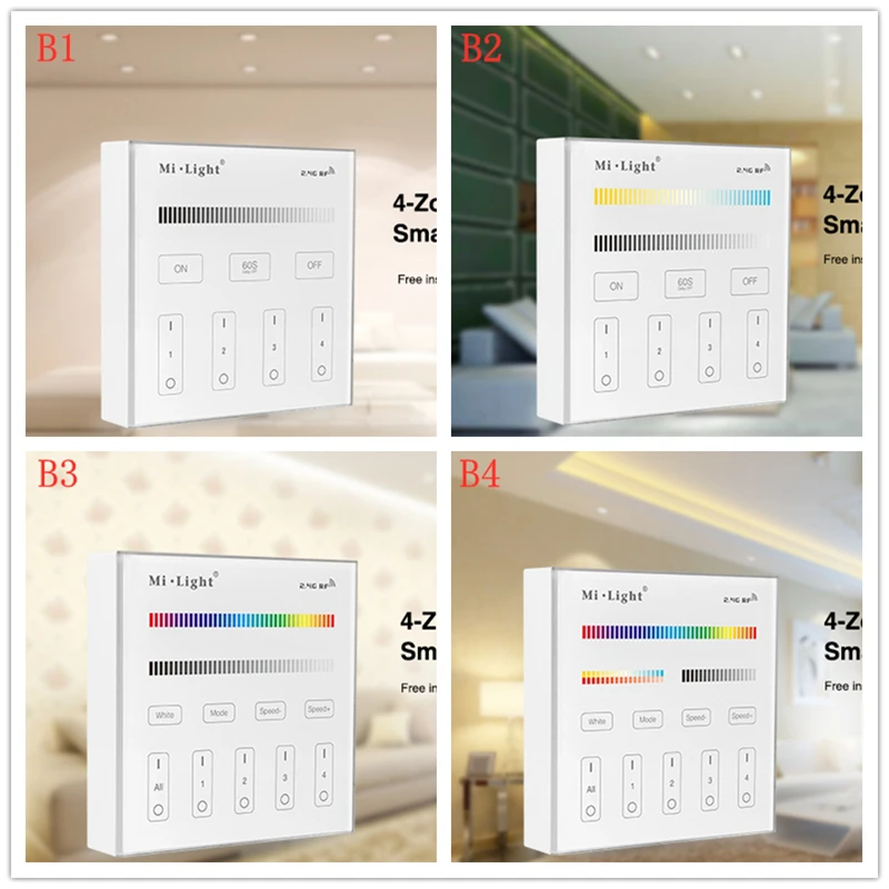 

Mi light 2.4G B1/B2/B3/B4 4-Zone Brightness dimming/RGB/RGBW/CCT Smart Touch Panel led Dimmer Controller for led strip light