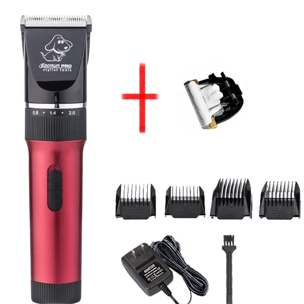 Baorun Professional Dog Trimmer Pet dog Clippers Dog Grooming Cat Animals Pets Haircut Shaver Machine - Цвет: P6 red add 1 blade