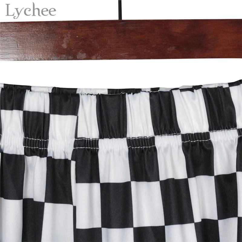 Lychee Harajuku клетчатые шахматные женские брюки с эластичной талией повседневные свободные длинные широкие брюки