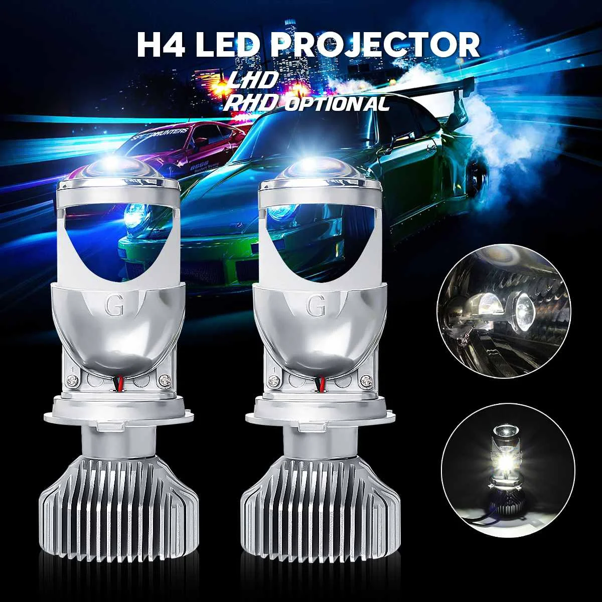 

2X Headlight Mini H4 LED Projector Lens Auto Lamp Kit 6000k White Color LHD/RHD Headlight for Car Clear Beam Pattern