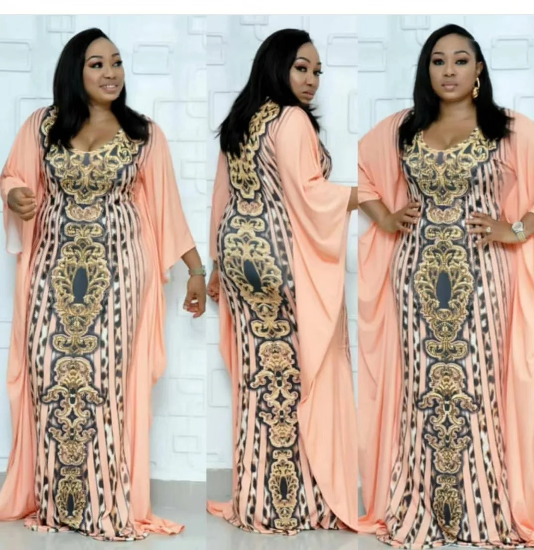 

African Elastic Women Dresses New Bat Sleeve Fashion V-neck Leopard-print Printed Slim Costumes National Style Luxury Dresses