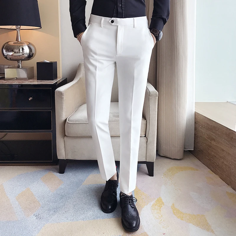 Spring and Summer Men's Trousers, Fashion Pure White Pants, Fashion Japan Style Simple Business Casual Trousers Men - Цвет: Белый