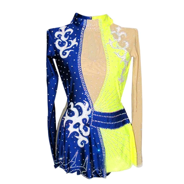 Cheap Customized Costume Ice Skating Figure Skating Dress Gymnastics Adult Child Girl Skirt Competition White Rhinestone Blue Green