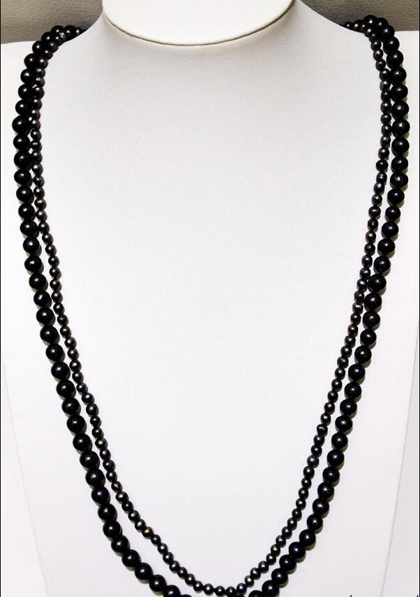 

Jew3108 Black Fresh water pearl double necklace 4mm & 7mm 28INCH Alloy "Handmade