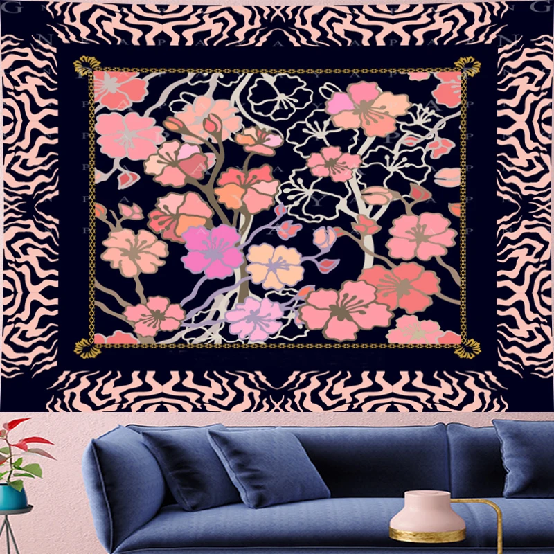 

Nordic Style pink leopard macrame Tapestry Vintage flower Tapestries Retro farmhouse decor Wall Hanging boho decor home decor