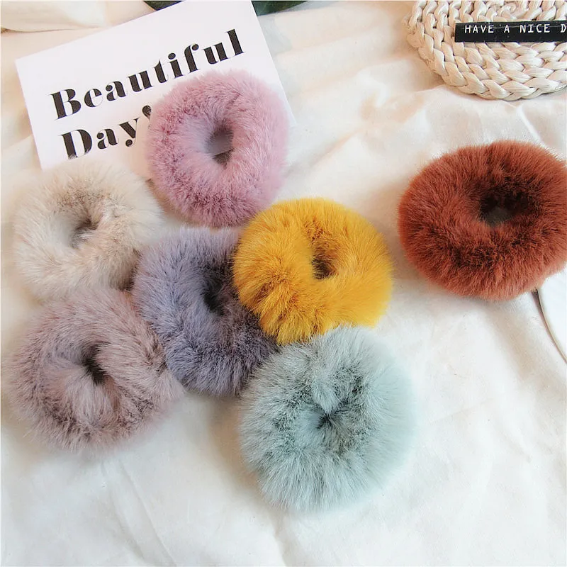 

New Chic Women Hair Accessories Solid Faux Fur Elastic Hair Band Rubber Rope Ponytail Holder Girls Scrunchies Headband Headdress