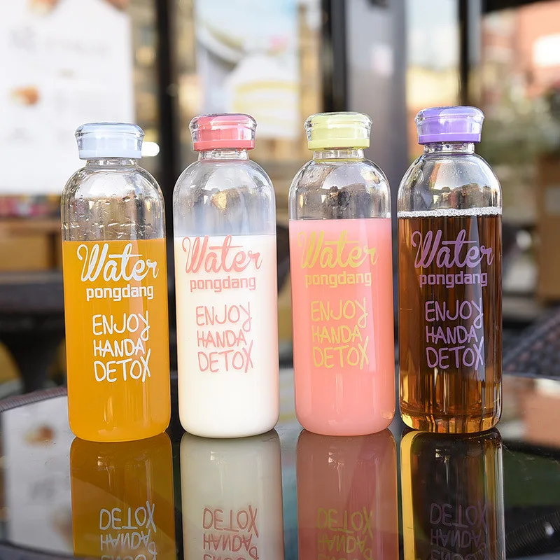 

Unibird Big Capacity Cute Glass Water Bottle with Bag Lemon Juice Bottle with Crystal Lid Korean Drinkware for Girls Gift 800ml