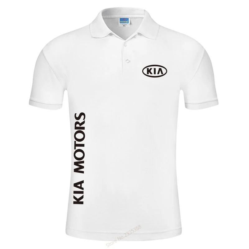 Новая короткая рубашка-поло, Мужская брендовая одежда KIA Motors, Мужская рубашка поло, высокое качество, хлопок, одноцветные Топы - Цвет: Белый